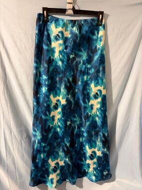 Blue Teal Abstract Maxi Silky Skirt